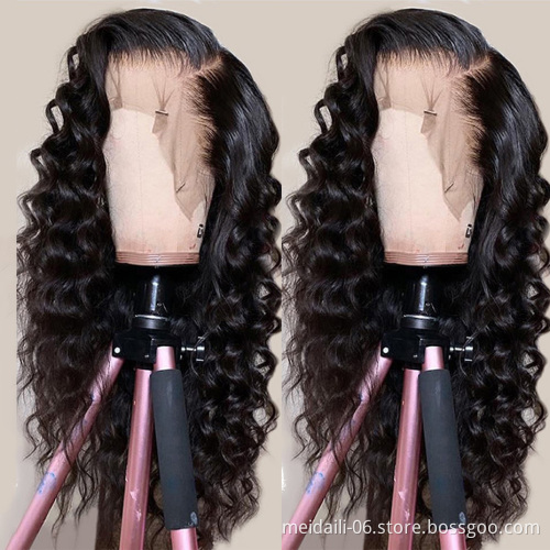 Wholesale Lace Front Wig Brazilian Human Hair Wig  With Baby Hair, Natural Black Color Swiss Lace Deep Wave  Wigs